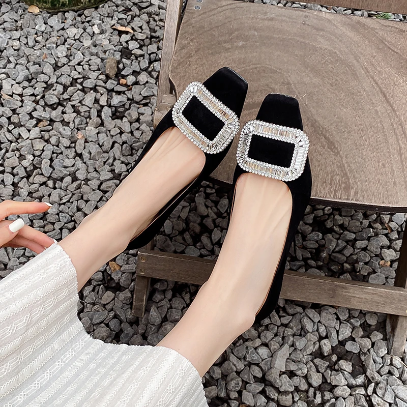 السيدات الباليه الشقق الخريف الأحذية النساء بلورات ساحة تو أحذية بسيطة الأغنام الجلد المدبوغ النساء المتسكعون الربيع الأحذية اليومية #6