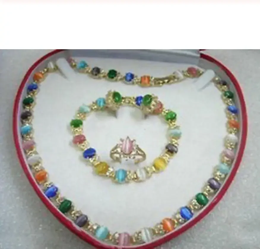 Pretty Multicolor Opal Necklace Bracelet Earring Ring set