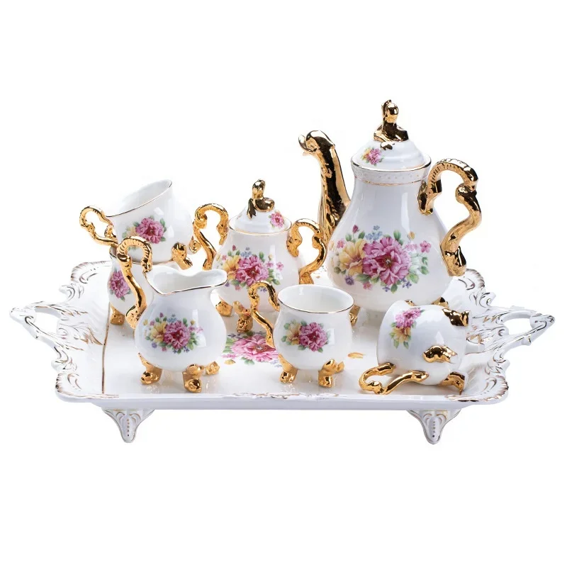 Northern European Ceramic Coffee Tea Cup Set Luxury Porcelain Coffee Tea Sets With Tray