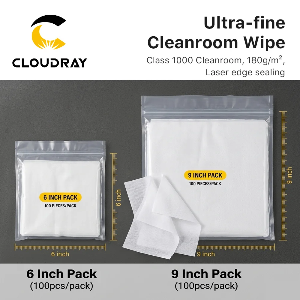 Cloudray 100pcs/bag Ultra-Fine Non-Woven Industry Cleanroom Wipers Fabric for CO2 Lens Fiber Cutting Head Cleaning Tools