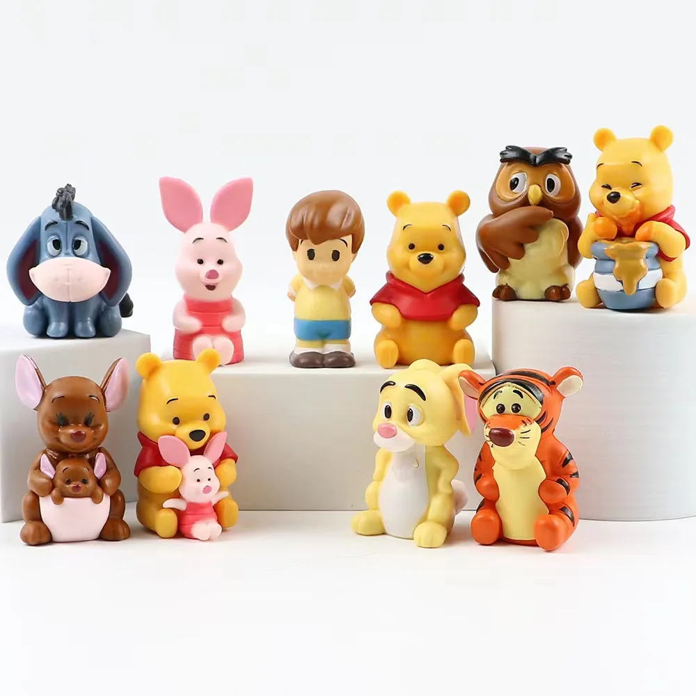 Disney 10Pcs/Set Anime Figure Winnie The Pooh Tigger Eeyore Owl Piglet Birthday Girl Boys Collectible Figurines Cake Decoration