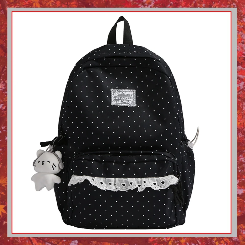 Girls Sweet Polka Dot Backpacks Large Capacity Casual Book Bags Lightweight Preppy Knapsack Outdoor Travel Trip Backpack