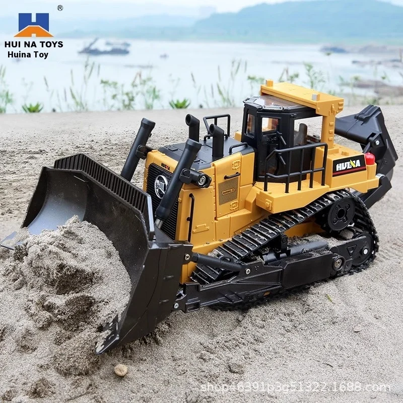 Huina 664 Remote-Controlled Heavy-Duty Bulldozer Track Type Alloy Engineering Bulldozer Electric Shovel Model Boy Toy Gift