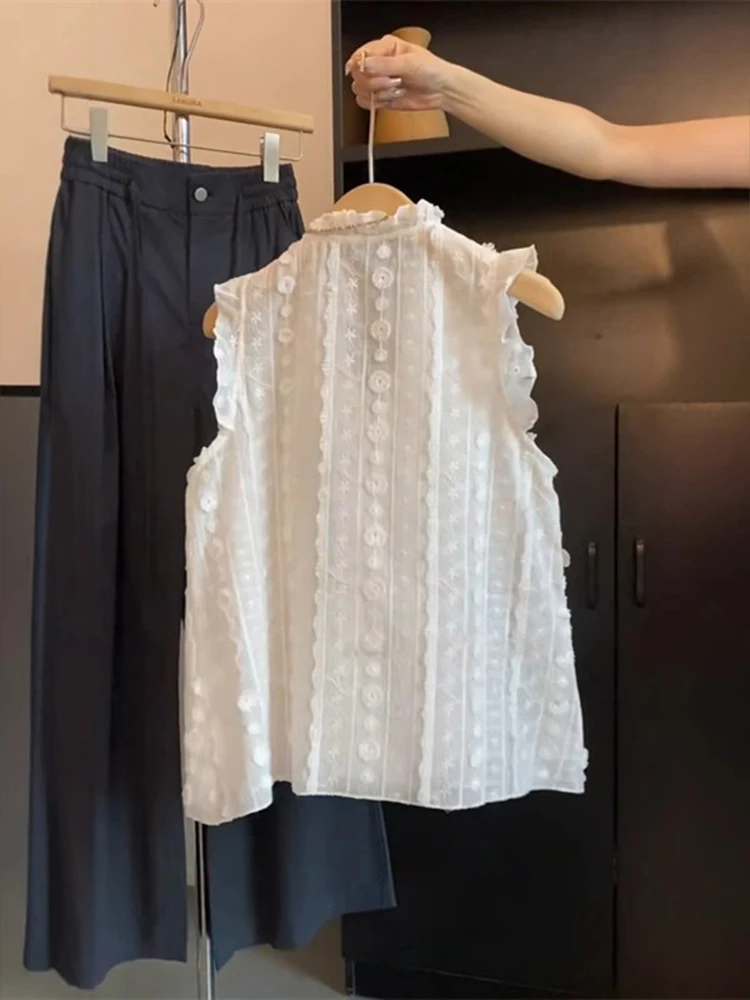 スイート Vネック フリル スウェット レディース サマー トップス 美しい バルベスト アウター 韓国風 刺繍入り ルーズ...