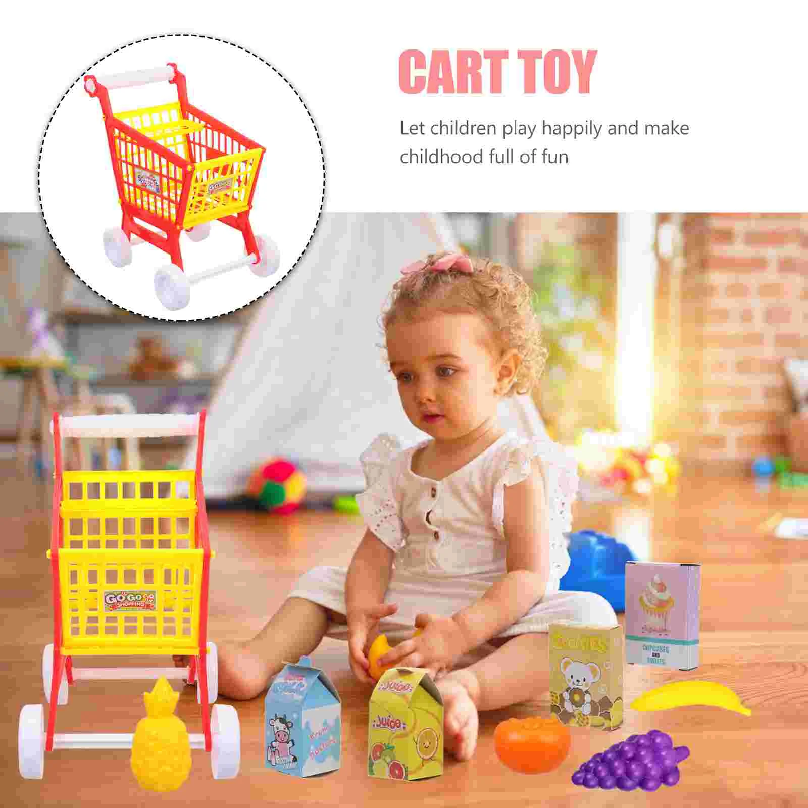 Toy for Kids Girl Kitchen Playset House Children’s Toys Plastic Shopping Cart Trolley Red