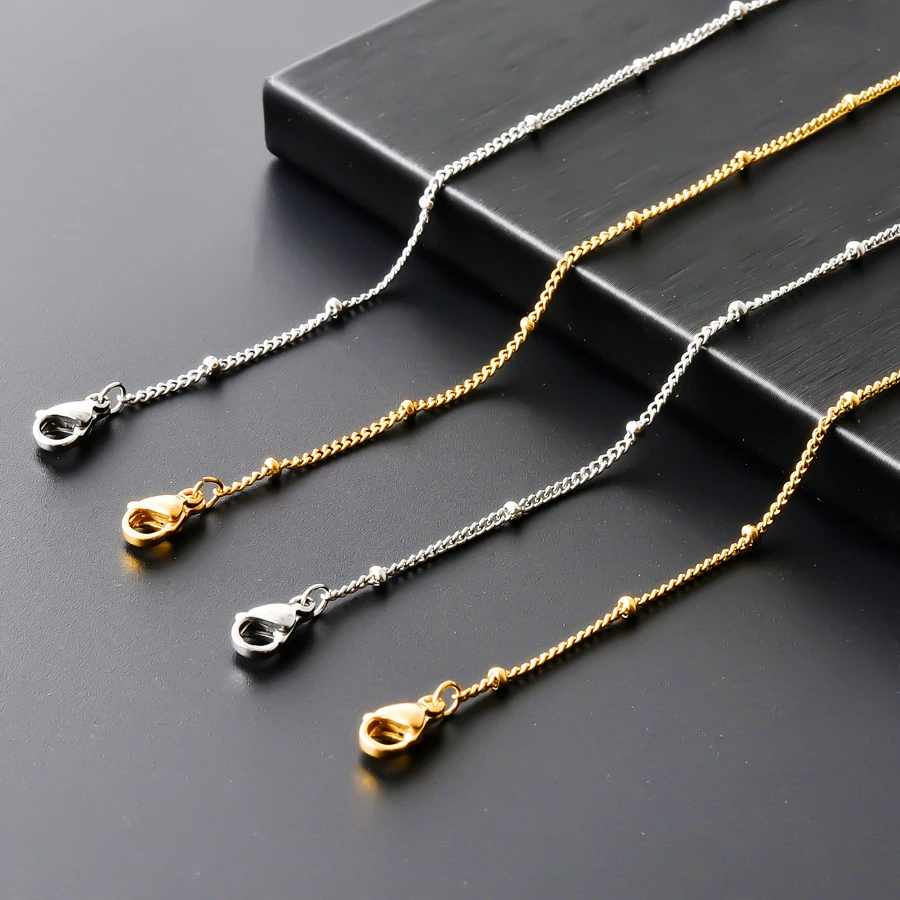 Side Clip Beads Long Chain Jewelry Around Neck Necklaces For Women Men Accessories Stainless Steel Bead Chain DIY Pendant Bulk