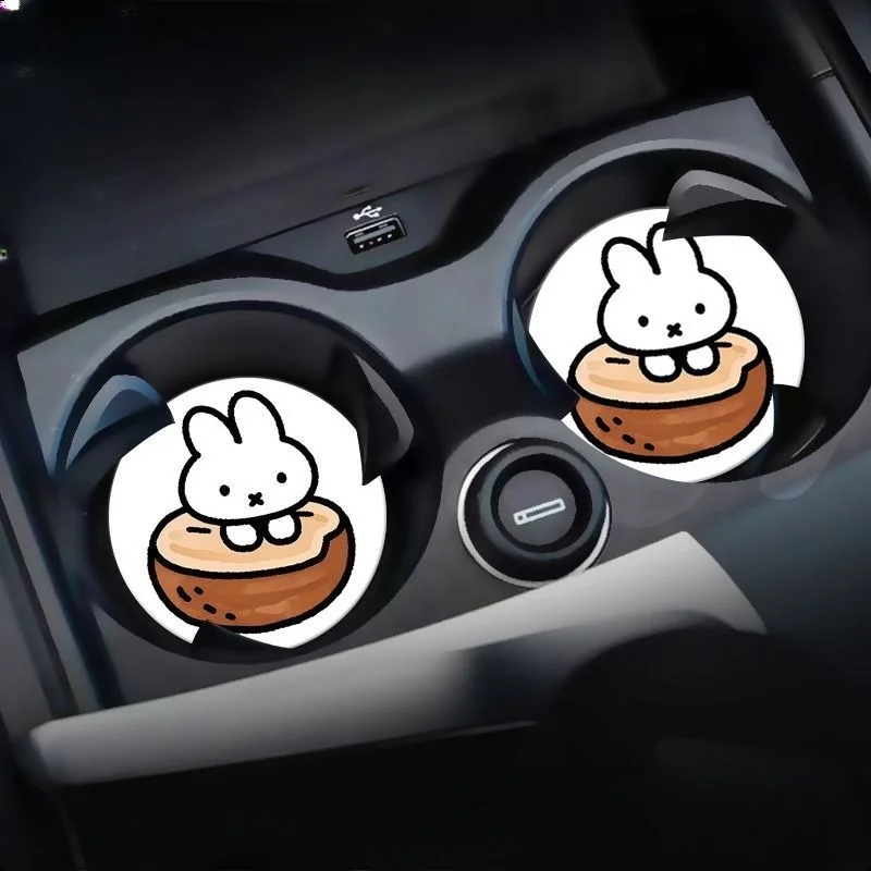 Schattig Nijntje Konijn Creatief Cartoonpatroon Nieuwe Auto Opbergvak Accessoires, Gepersonaliseerde Modieuze Waterdichte PU Onderzetter
