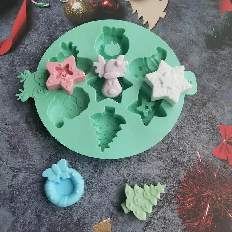 Christmas Chocolate Molds Silicone Christmas Cake Molds Silicone With 7 Models Non-Stick Chocolate Jelly Cake Baking Mold