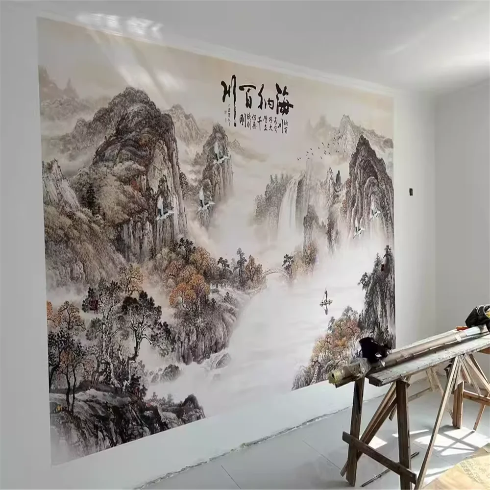 custom Mural New Chinese Treasure Basin wallpapers Landscape TV Background art Wall Paper Living Room Wallpaper home Decorative