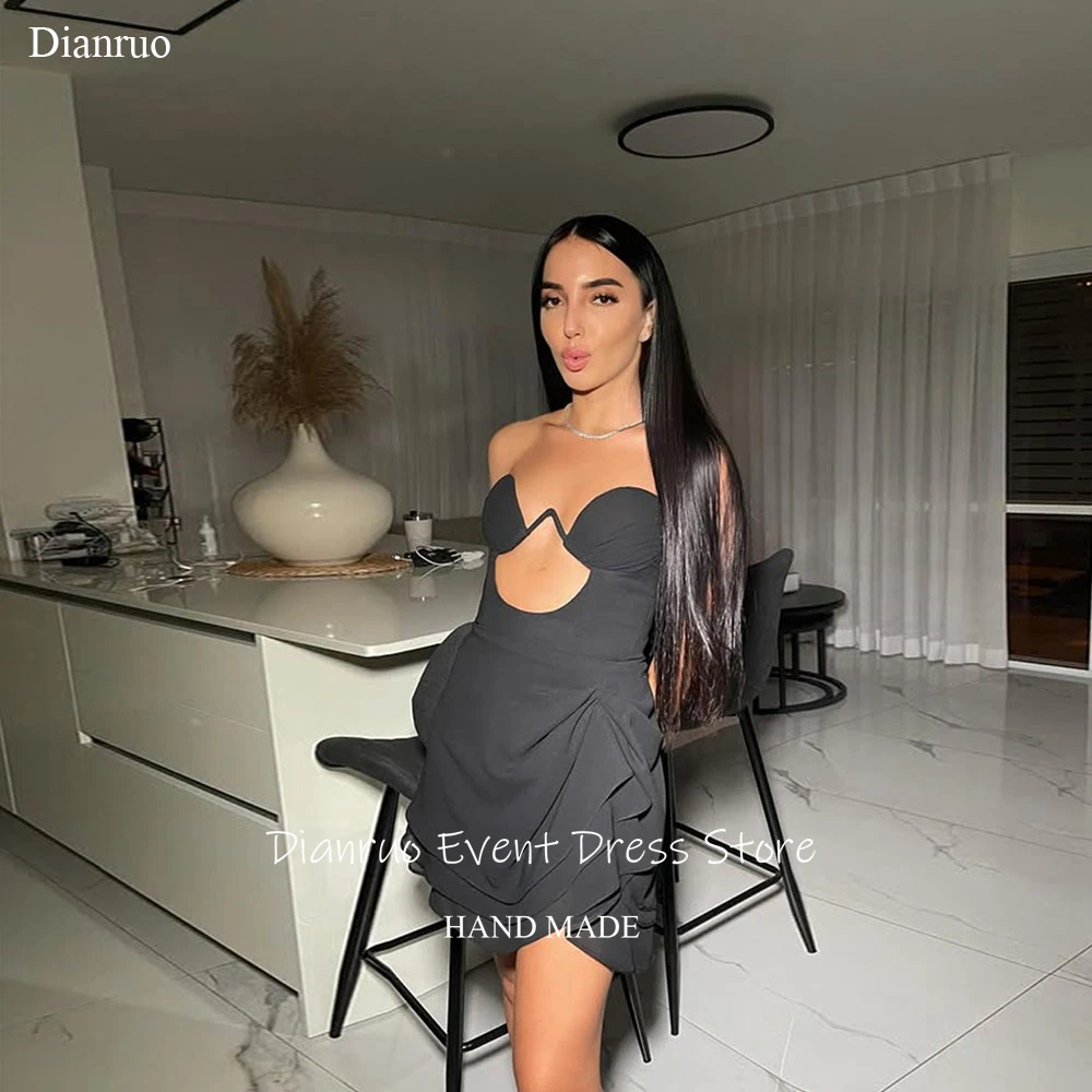 

Dianruo Black Ruffled Cut Out Prom Dress Mini Sweetheart Homecoming Dresses Stylish платье вечернее Customized