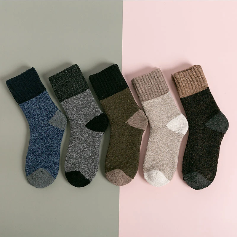 Winter Men's Thick Warm Wool Socks Harajuku Retro Merino Cashmere Socks High Quality Large Size Casual Long Socks for Men