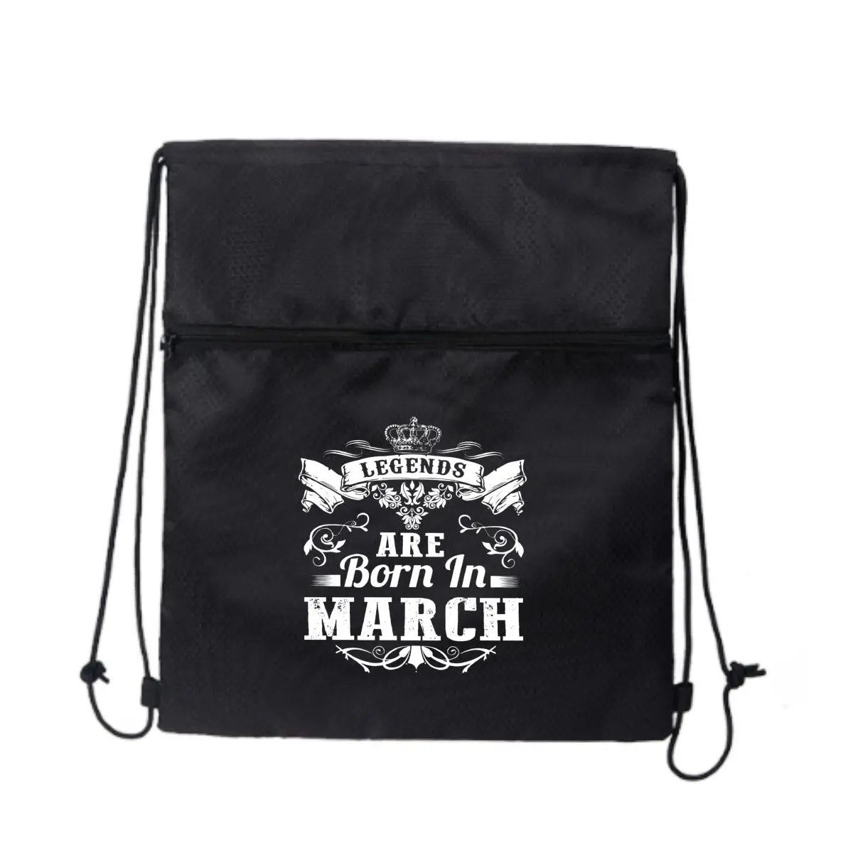 

Легенды рождаются в марте дизайн с белыми буквами. Незаменимый уличный рюкзак на молнии на шнурке. Для любителей активного отдыха.