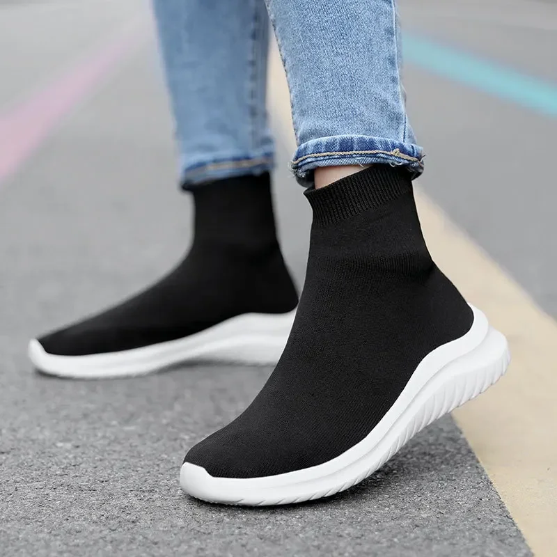 Men Sock Shoes Stretch Slip-On Men\'s Boots Knit Casual Sneakers for Men Summer 2023 Trendy Mesh Breathable Walking Men\'s Shoes