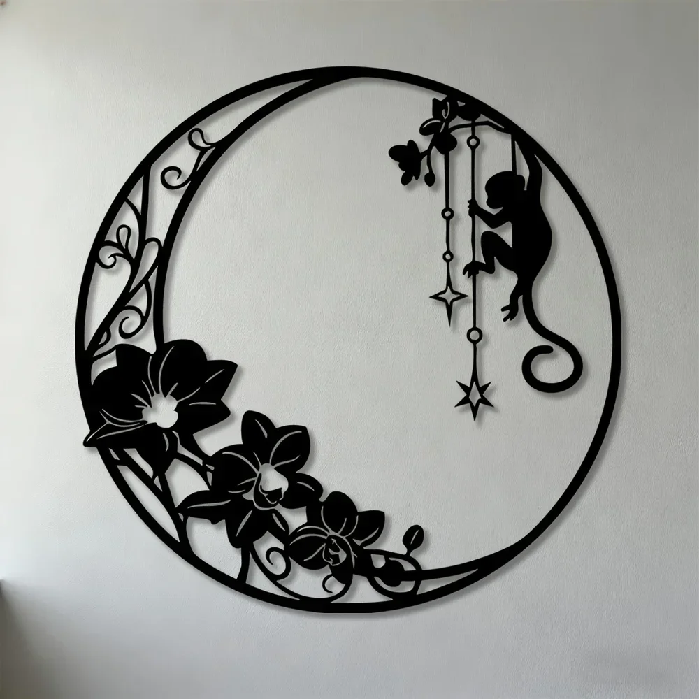 Art mural en métal Orchidée Singe, Sculpture en fer 2D, Décoration culturelle chinoise pour la maison