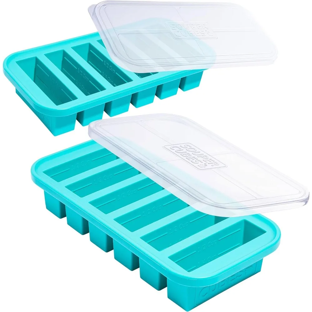 

1/2 Cup Silicone Freezer Molds with Lids, Ideal for Soups, Sauces, Juices, Desserts & More - Aqua 2-Pack