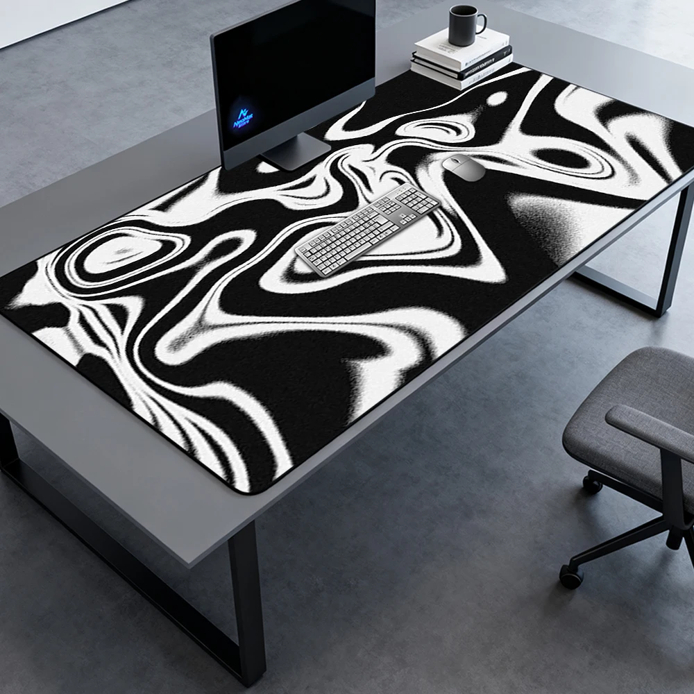 Monochrome Liquid Desk Mat Table Mat Large Mousepad White Full Gaming Black Abstract 140x60 Computer Accessories Playmat