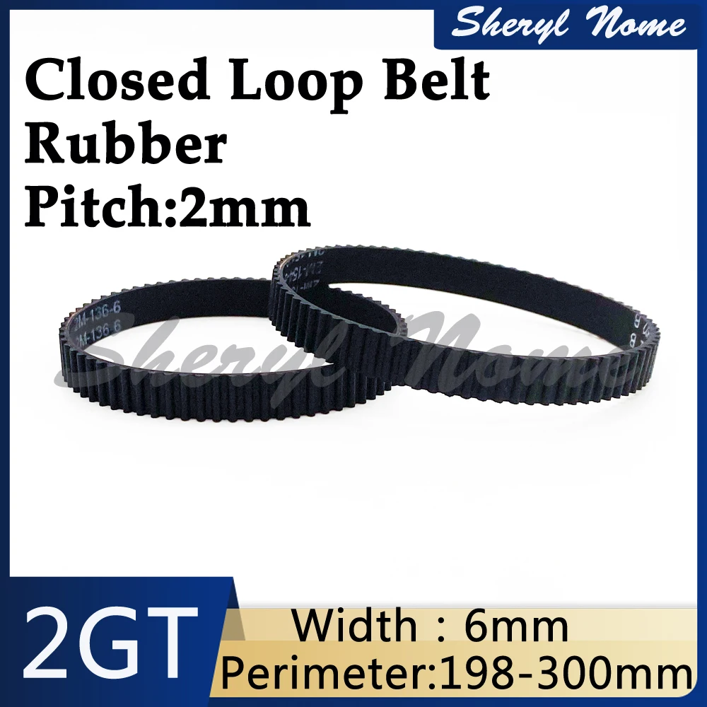 3D printer 2GT circular closed synchronous belt rubber drive belt with a bandwidth of 6mm and a circumference of 196/200-300mm