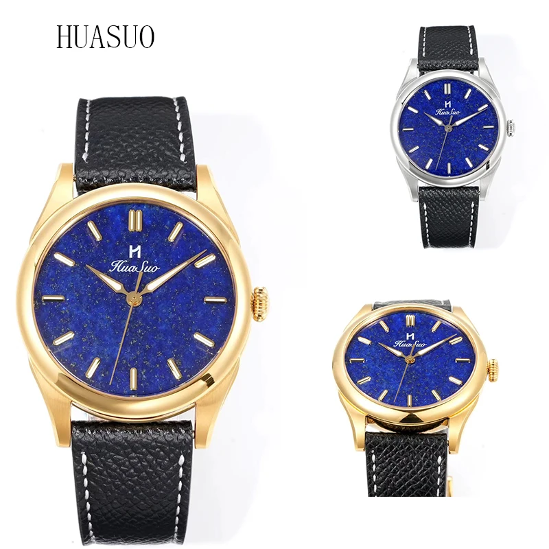 

Мужские часы HUASUO с натуральным лазуритовым циферблатом, автоматический механический механизм PT5000, водонепроницаемые, роскошные, из натуральной кожи, 38 мм, наручные часы