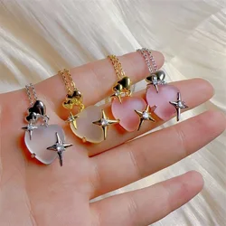 Classic Retro Pink Heart-shaped Necklace Exquisite Fashion Cute Star Light Luxury Design Small Fresh Collarbone Chain