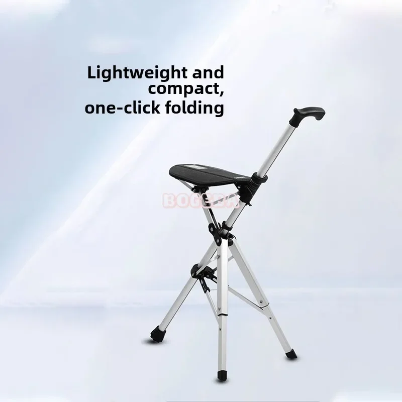 

Aluminum Alloy Foldable Walking Cane Stick with Seat, Adjustable Elderly Crutch, Chair with Stool, New High Quality