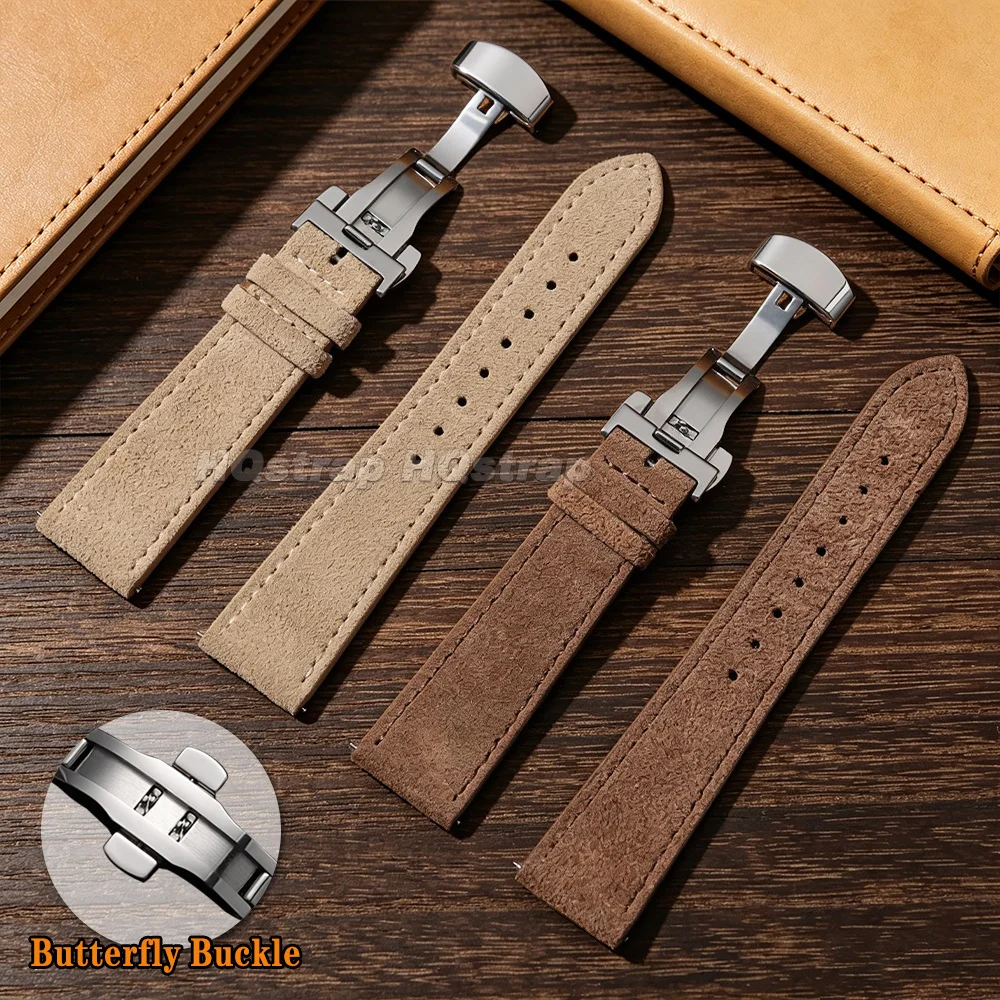 Bracelet de montre vintage en cuir suédé 18mm 19mm 20mm 22mm, bracelet universel avec boucle papillon pour Seiko, pour Rolex, accessoires de bracelet