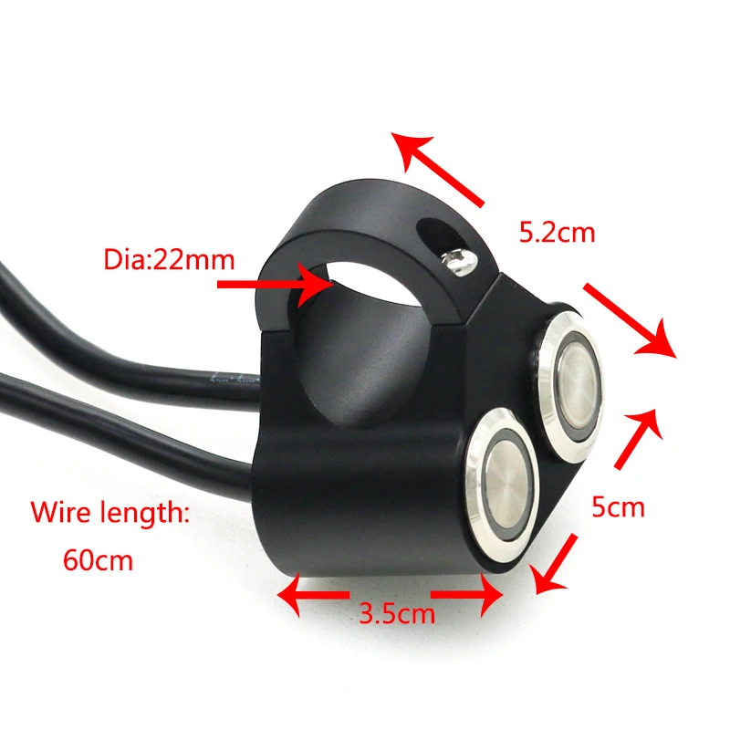 MotoLovee Motorcycle Switches 22mm Handlebar Mount Switch Headlight Hazard Brake Fog Light ON-OFF Aluminum Alloy With Led