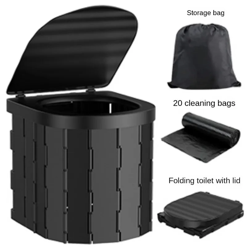 New Folding Integrated Portable Toilet Car-Mounted Self-Driving Outdoor Supplies Toilet Buggy Bag Garbage Bag