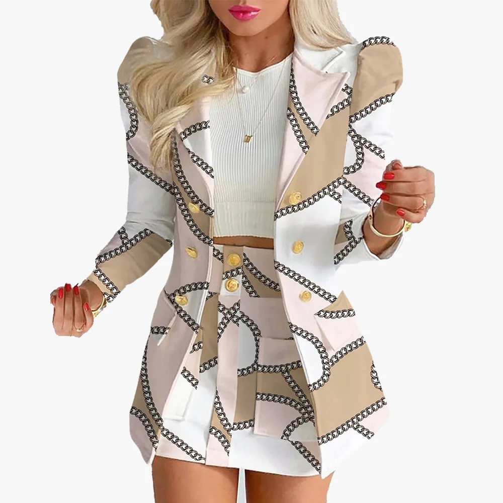 Sets for Women 2 Pieces 2024 Spring Plaid Print Notched Neck Long Sleeve Blazer & Elegant High Waist Mini Skirt Set Office Lady