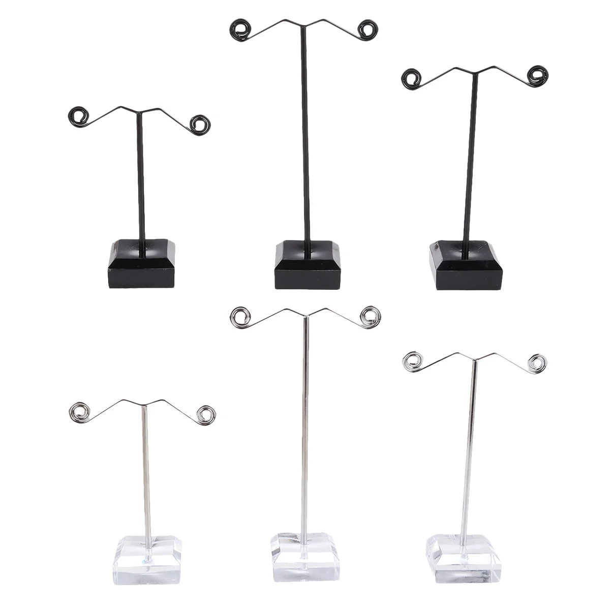 6 pcs 3 Sizes Mini T Shape Earring Display Stand Black Transparent Acrylic Metal Stoving Varnish Jewelry Storage Rack For