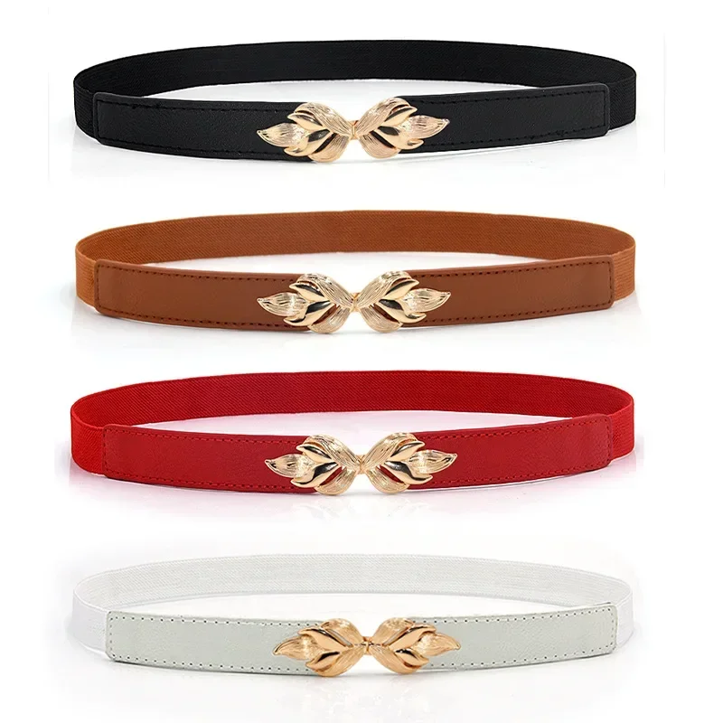 Fashion Leaf Thin Belt Stretch Dress Women Fashion Waist Belt Thin Buckle  Waistband for Ladies Belt Decoration Narrow Belts - AliExpress 200000297