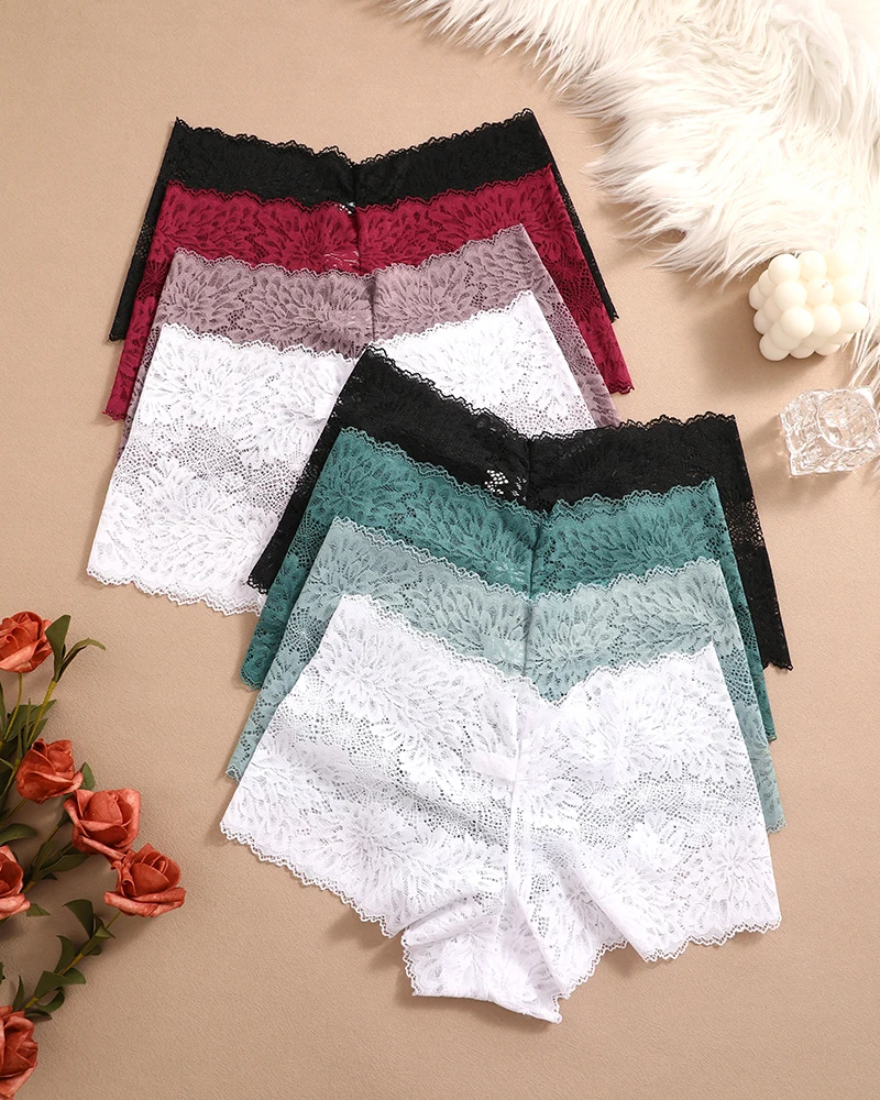 8 ks/sada dámských sexy krajkových kalhotek pro ženy s květinovými okraji, svádění, bezešvé kalhotky, vynikající spodní prádlo, pohodlné kalhotky - náhled 3