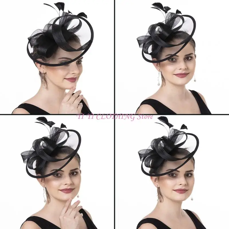 

N5KF Ladies Party Fascinator Hat With Floral Veil Headbands and Hair Clip