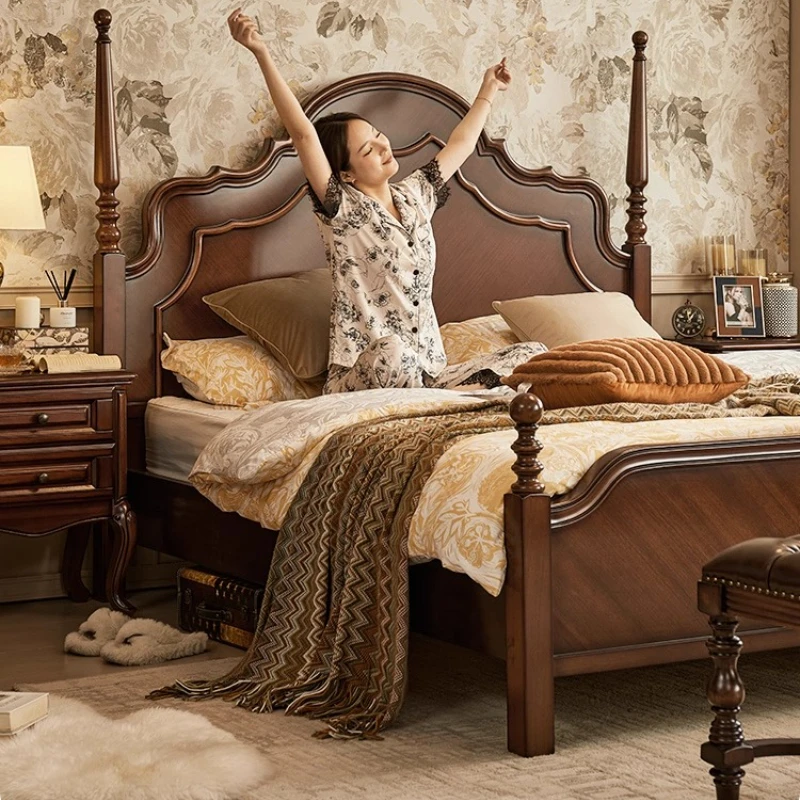 

Luxury King Size Bed European Vintage High Queen Bed Frames Storage Upholstery Cama De Lujo Para Dormitorio Bedroom Furniture