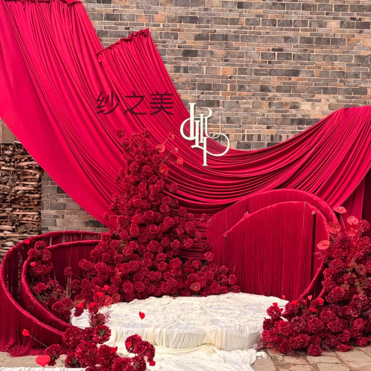 Red Chinese Style Elastic Fabric Milk Silk Draping for Wedding Background Outdoor Decorative Fabric