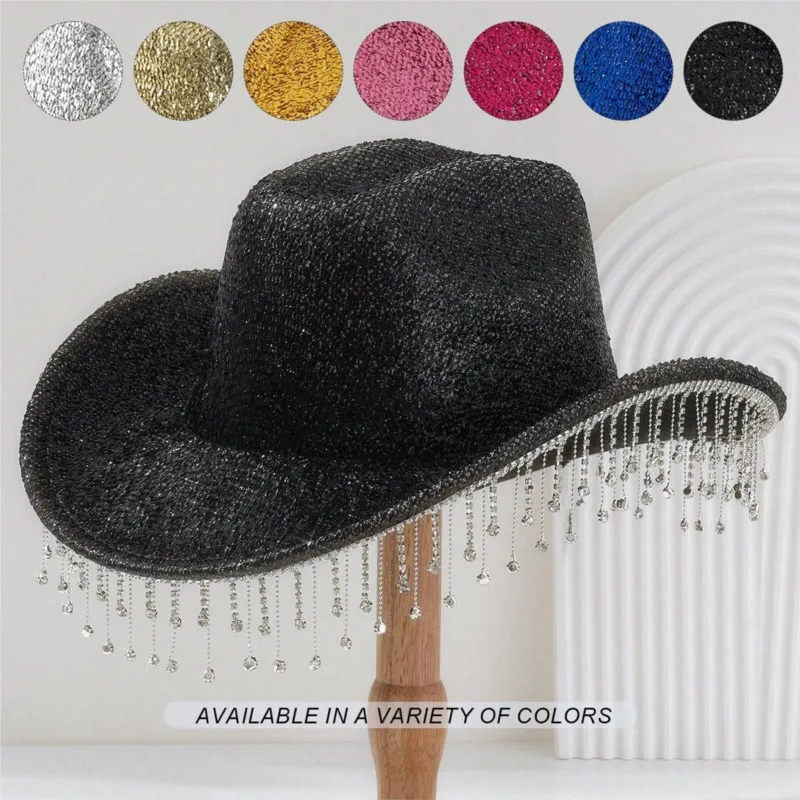 

Sequined hats for men and women tassel water hat performance party wedding