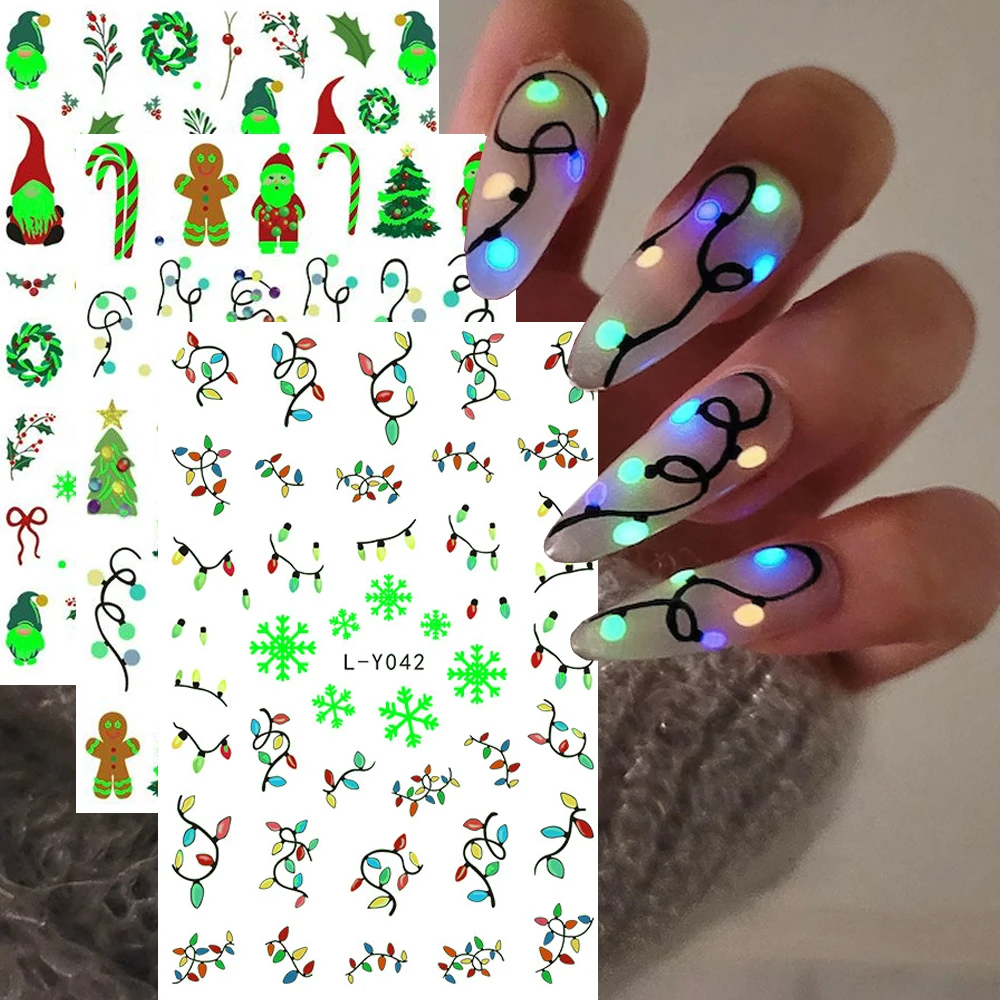 3 قطعة/المجموعة مضيئة عيد الميلاد مسمار الفن ملصقات الملونة عيد الميلاد لمبة الثلج مسمار الشارات سانتا كلوز يترك شجرة عيد الميلاد ديكور #6