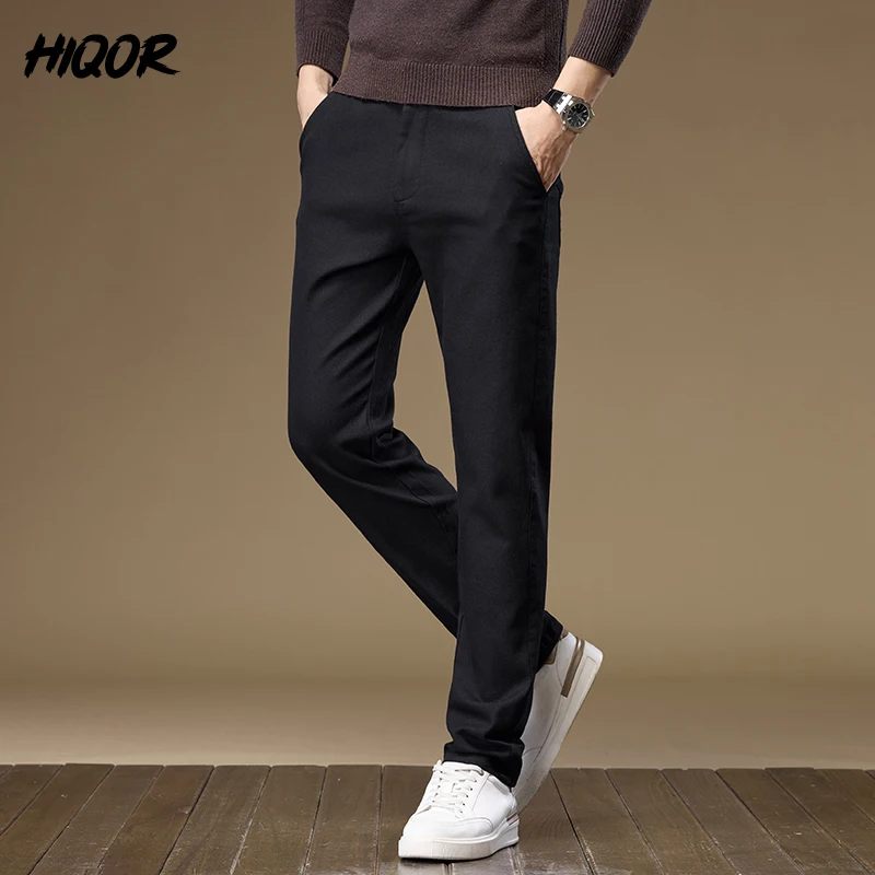 HIQOR-Pantalones informales rectos holgados para hombre, estilo clásico, negocios, moda coreana, gris, marrón, algodón, otoño