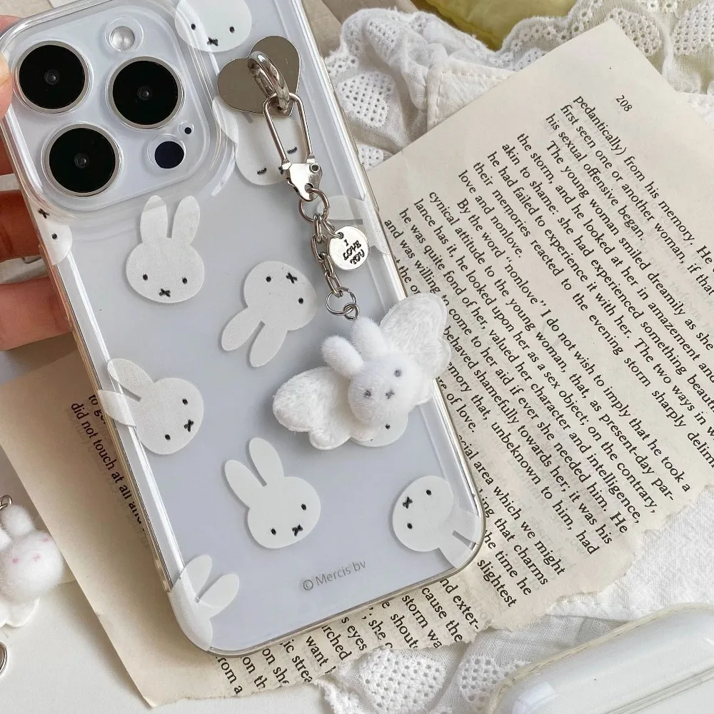 Kawaii Miffy lapin ailes d'ange téléphone chaîne porte-clés Couple pendentif mignon sac à dos décoration pendentif cadeau jouet