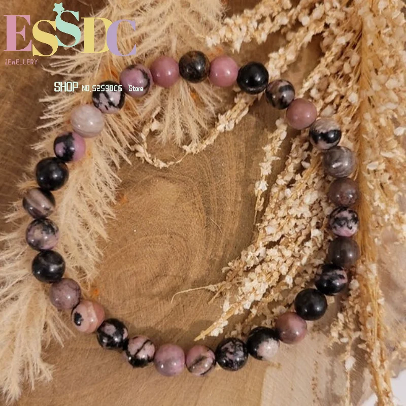 Natural Rose Hui Bracelet Handmade Pink Black Elastic Bracelet Natural Stone Crystal Lucky Bracelet
