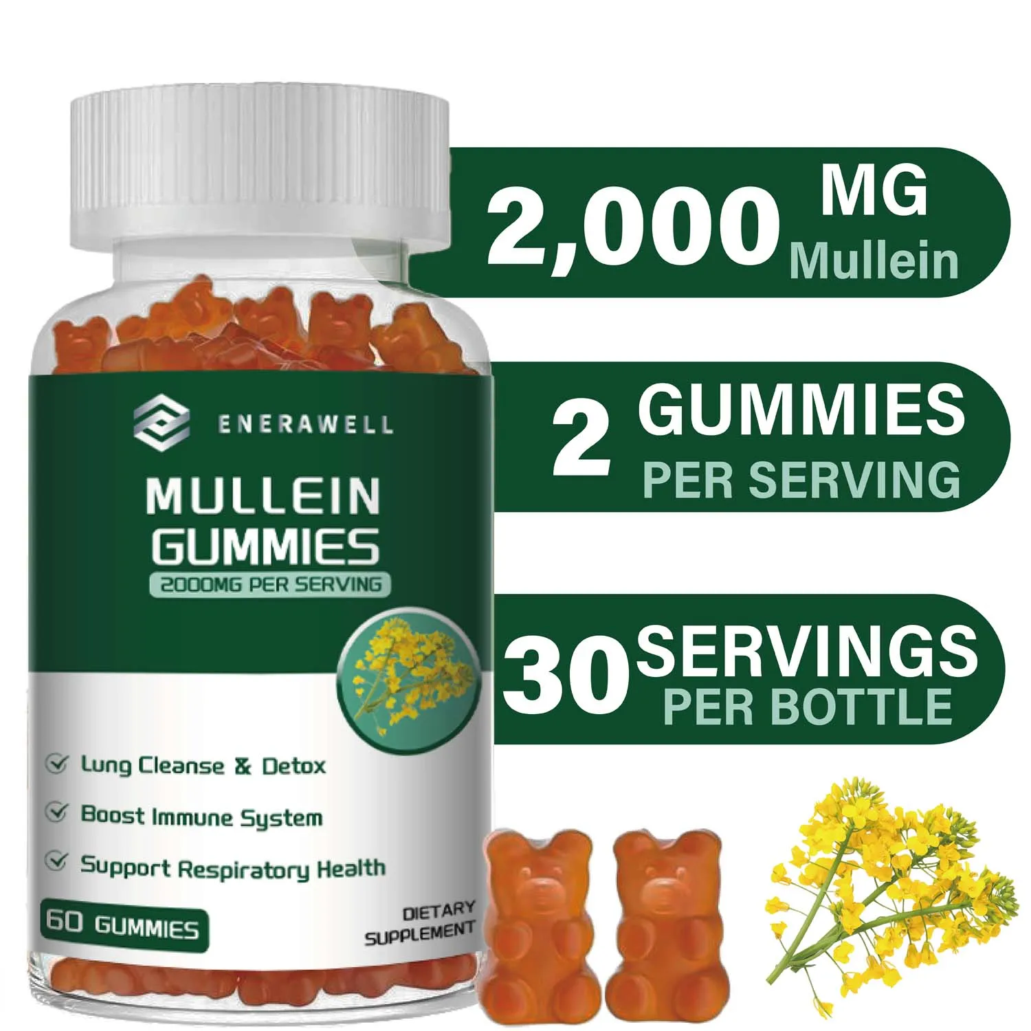 Mullein Gummies 2000mg - Supports Clear Lungs & Respiratory Health, Natural Detoxification, Enhanced Immune Function