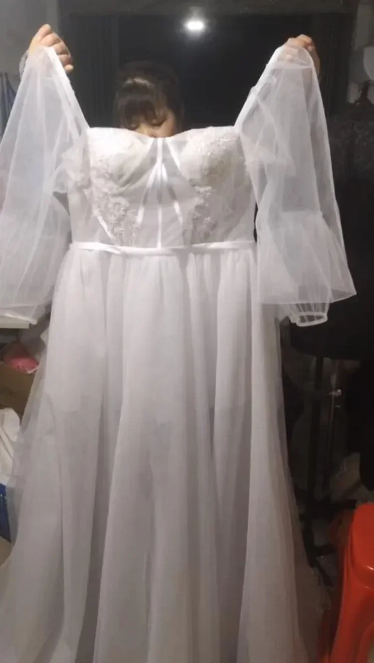 Suknia ślubna z kwadratowym dekoltem, prześwitującymi aplikacjami, rękawami typu iluzja, afrykańska suknia ślubna, vestidos de novia.