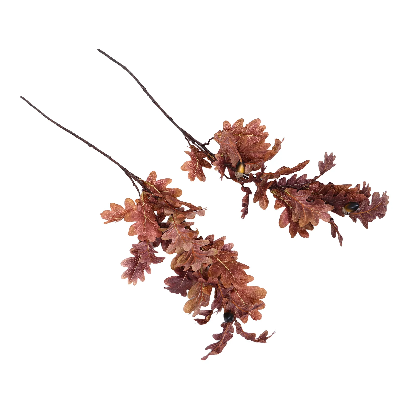 

2pcs Fall Faux Oak Leaves Stems Realistic Long Branches Artificial Autumn Greenery Decor For Vase Wedding Garden Home Outdoor