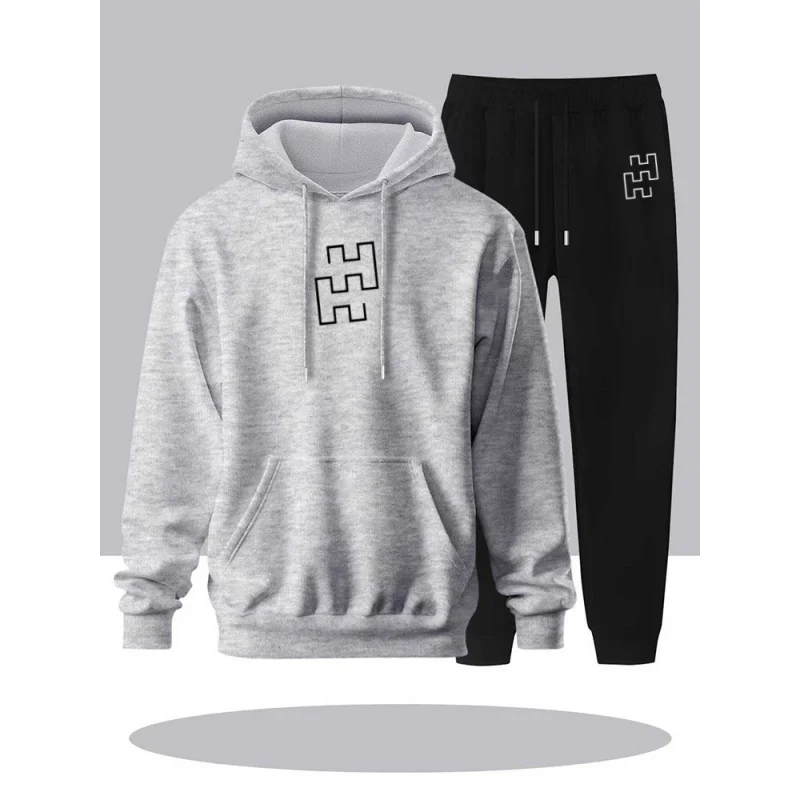 Drawstring Hoodie Autumn/Winter Men's Long Sleeve Hoodie Sportswear Fashion Letter Printed Pocket Decoration Men's Sportswear Se