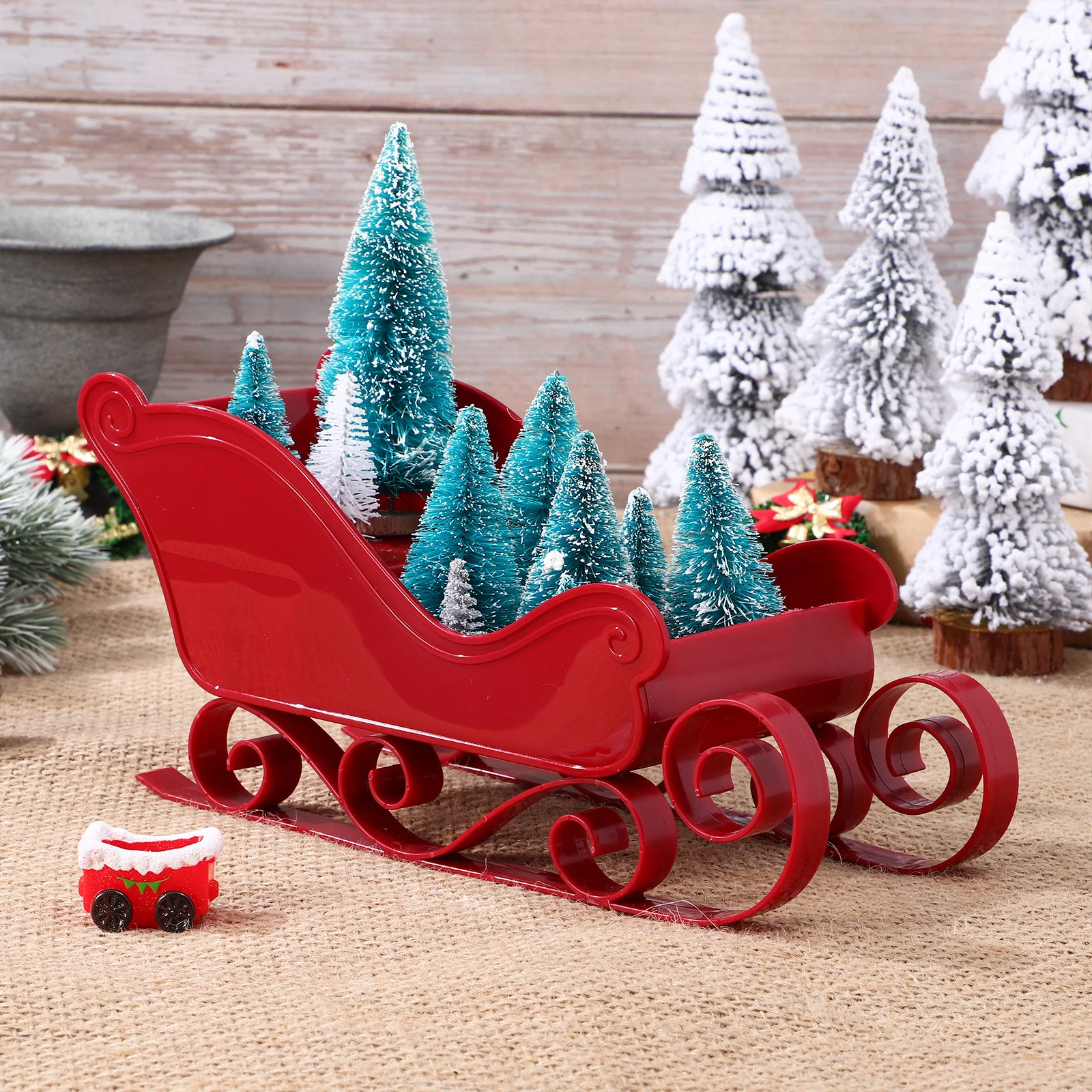 

2Pcs Christmas Sleigh Decoration Red Mini Sled Ornament Xmas Party Table Decor Craft Gift