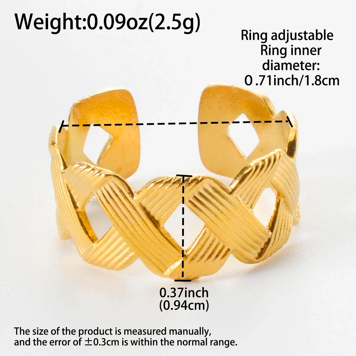 

Top Quality Geometric Wide Stainless Steel Ring 18K Gold Color Waterproof Fashion Minimalist Statement Charm Jewelry Women