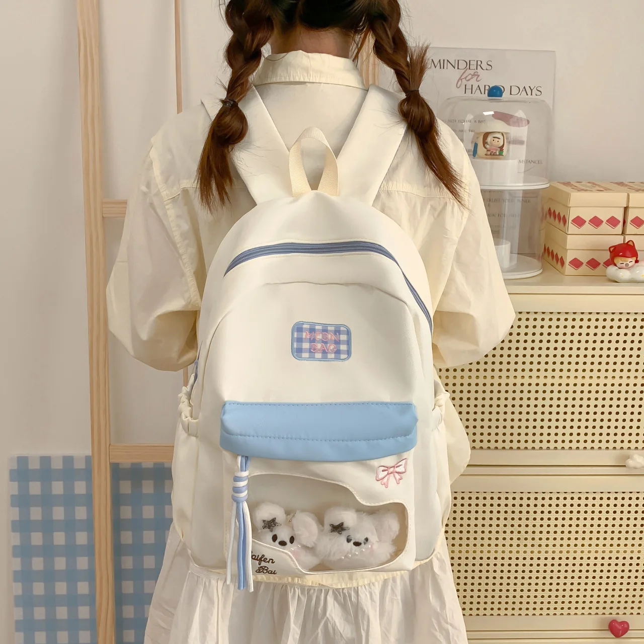 Summer  Color Block Backpack for Middle School High School Students Primary School Kids Parent-Child Traveling Vacation