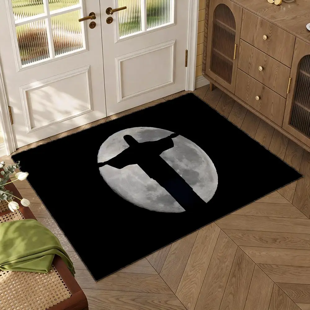 Simple Cross Jesus Floor Mat Soft Thickened Flannel Door Mat Non-Slip Living Room Rug Home Decor