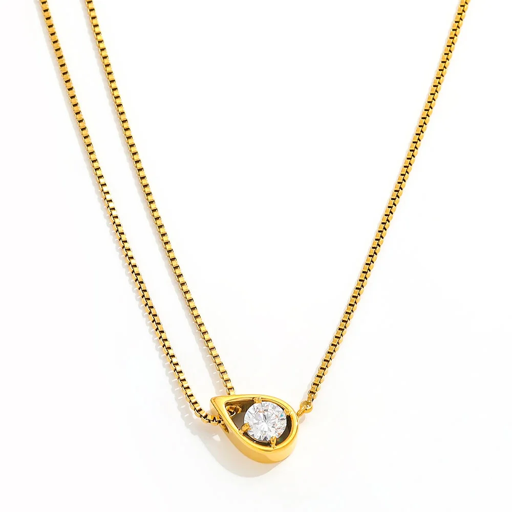 

Joolim Jewelry Wholesale Waterproof Fashion Designer Pull-adjustable Teardrop Zirconia Stainless Steel Necklace for Women