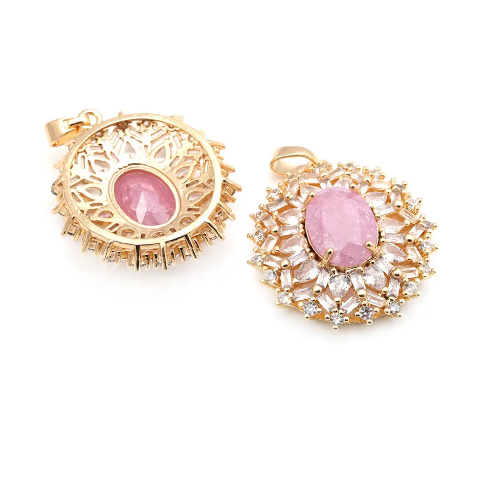 2PCS 18K Gold Color Brass and Zircon Oval Necklaces Charms Pendants High Quality Jewelry Making Supplies Accessories for Women - view 3