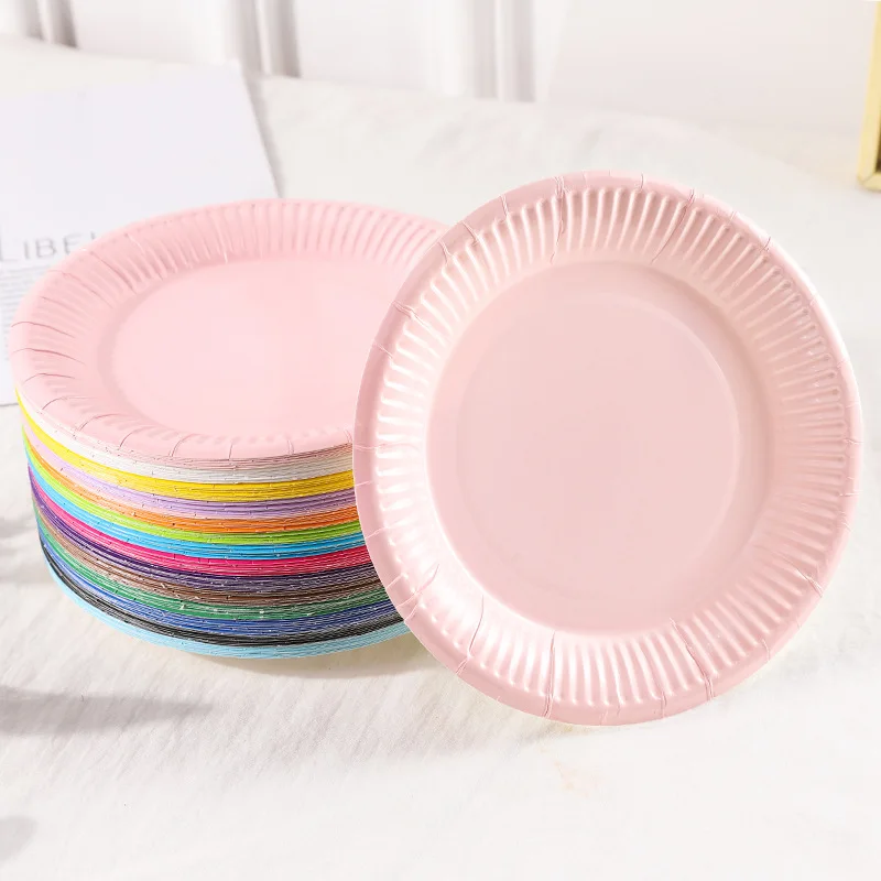 Zerolife 10 Stück/Set Macaron-Teller, einfarbig, 7-Zoll-Pappteller, Kuchen-Party-Zubehör, Einwegbesteck für Babyparty – Detail 4